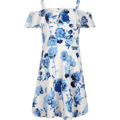 Girls blue floral print dress